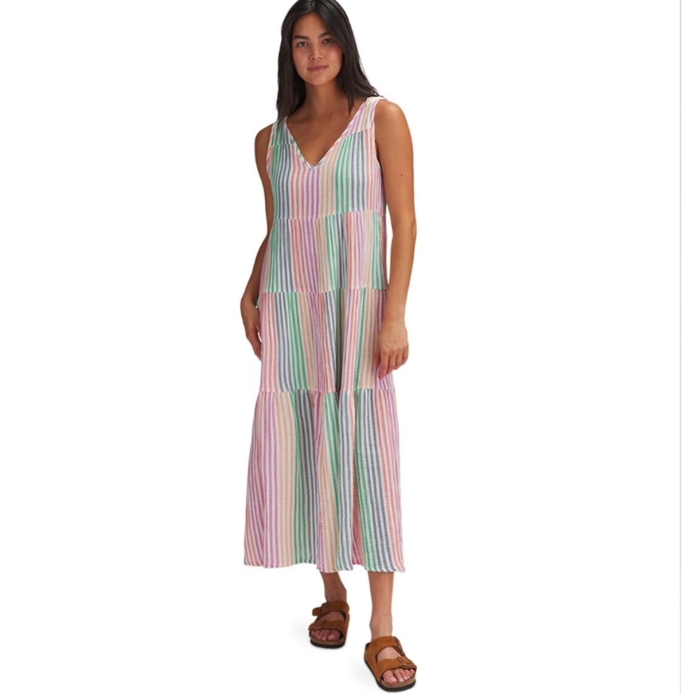 MARINE LAYER Corinne Rainbow Stripe Tiered Sleeveless Maxi Dress Sundress XS